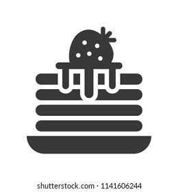 stack of pancake with strawberry and syrup, bakery and pastry set, glyph icon