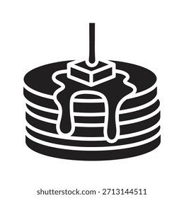 Stack pancake syrup butter breakfast dessert food icon symbol solid glyph vector design element sweet pastry honey sauce delicious morning meal