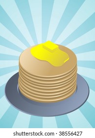 Pfannkuchen, Frühstücksflocken auf blauem Teller