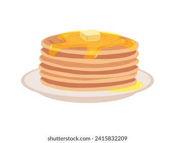 Una pila de crepes con mantequilla en un plato. Caricatura, deliciosa comida para cocinar, postre dulce. Tapón de masa frita. Ilustración plana del vector aislada en fondo blanco