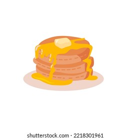 A stack of pancakes with butter on plates. Vector illustration on an isolated background