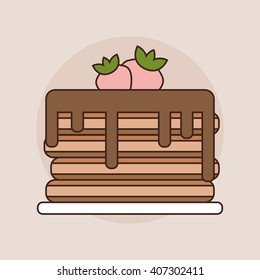 Stack of pancakes with chocolate syrup. Vector illustration