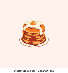 Stack of Pancakes With Fried Eggs Illustration for design needs, Landing Pages, Animation, Apps, Presentations, Content Creator and other Promotions