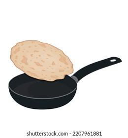 Pila de crepes en una sartén frita, vector de color ilustraciones aisladas de dibujos animados