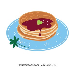 Pila de tortitas con miel en el plato. Dibujo vectorial de dibujos animados de desayuno tradicionales