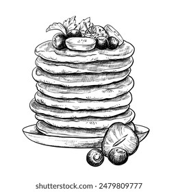 Stapel von Pfannkuchen Vektorgrafik Skizze Illustration