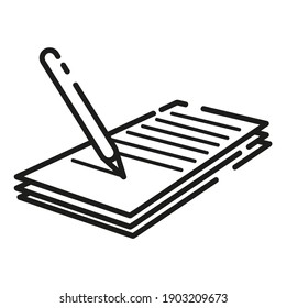 Stack of paper documents and a writing pen. Thin line icon for web, applications and design. Minimalistic flat style.