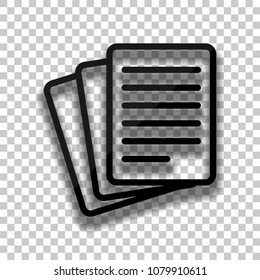 Stack Of Paper icon. Black glass icon with soft shadow on transparent background