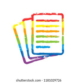 Stack Of Paper icon. Drawing sign with LGBT style, seven colors of rainbow (red, orange, yellow, green, blue, indigo, violet