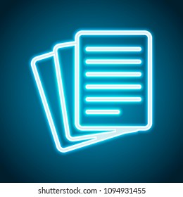 Stack Of Paper icon. Neon style. Light decoration icon. Bright electric symbol