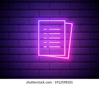 Stack Of Paper icon. Neon style. Light decoration icon. Bright electric symbol isolated on brick wall backgrond