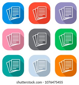 Stack Of Paper icon. Set of white icons on colored squares for a