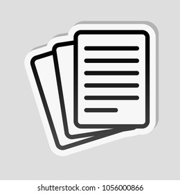 Stack Of Paper icon. Sticker style with white border and simple shadow on gray background