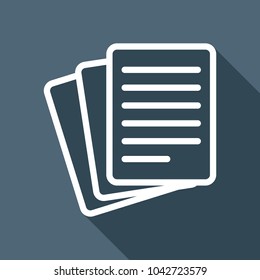 Stack Of Paper icon. White flat icon with long shadow on background