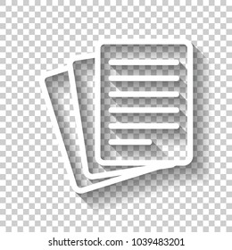 Stack Of Paper icon. White icon with shadow on transparent background