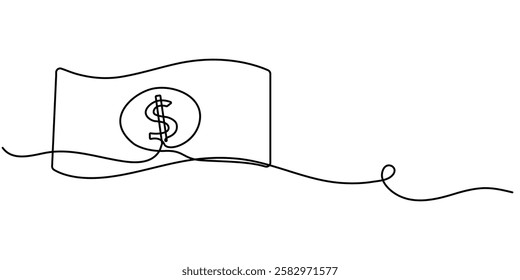 a stack of paper money, cash, banknotes, dollars, in one line. Continuous line drawing of dollars, bundles of money, cash, banknotes, Continuous Line Drawing of Money Icon. Hand Drawn Symbol Vector.