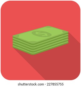 Stack of paper money (flat design with long shadows)
