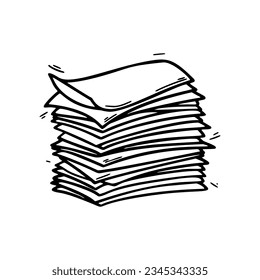 Stack of paper pages line art. Blank sheets. Hand drawn doodle vector illustration. Doodle paper heap. Contract document pile