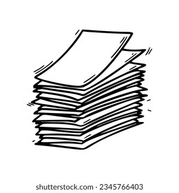 Stack of paper pages line art. Blank sheets. Hand drawn doodle vector illustration. Doodle paper heap. Contract document pile