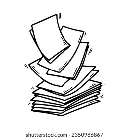 Stack of paper pages line art. Blank sheets. Hand drawn doodle vector illustration. Doodle paper heap. Contract document pile