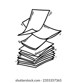 Stack of paper pages line art. Blank sheets. Hand drawn doodle vector illustration. Doodle paper heap. Contract document pile