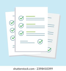 Stack of paper sheets, approved contract documents, creative vector illustration in flat style