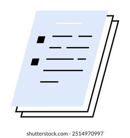 Stack of papers with bullet points, minimalist style. Ideal for business documents, checklists, note-taking, task management, and data organization. Clean lines and simple design.