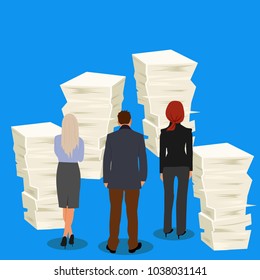 stack of papers and business people, vector illustration