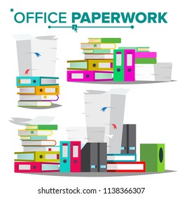 Stack Of Papers, File Folders Vector. Cluttered Documentation. Accounting Bureaucracy. Isolated Flat Illustration
