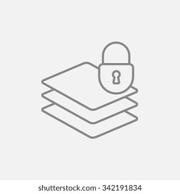 Stack of papers with lock line icon for web, mobile and infographics. Vector dark grey icon isolated on light grey background.