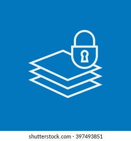 Stack of papers with lock line icon.