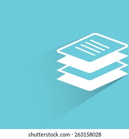 stack of papers on blue background, flat and shadow theme