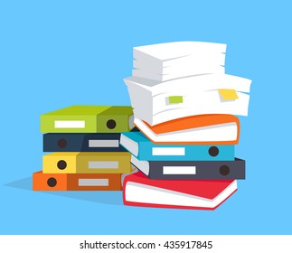 Stack of papers on blue background, flat and drop shadow theme. Vector illustration