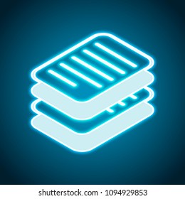 stack of papers, simple symbol or icon. Neon style. Light decoration icon. Bright electric symbol