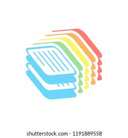 stack of papers, simple symbol or icon. Stack of colorful isometric icons on white background