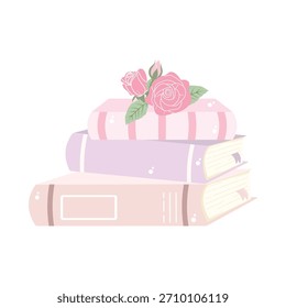 Stapel von Pastell Bücher mit rosa Rosen Illustration