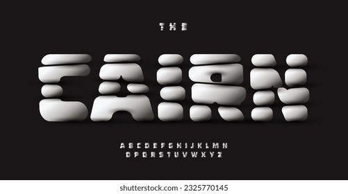 Stack Pebble alphabet, zen-inspired letters, tranquil and calm font for meditation, massage, spa logo, headline, harmony typography, modern typographic design. Vector typeset