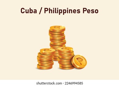 Stack of Peso gold coins. Realistic 3D gold coins. Ecommerce free credit concept.