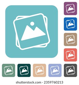 Stack of photos white flat icons on color rounded square backgrounds