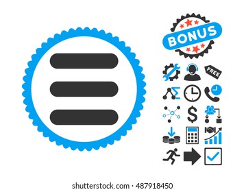 Stack pictograph with bonus pictogram. Vector illustration style is flat iconic bicolor symbols, blue and gray colors, white background.