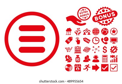 Stack pictograph with bonus pictures. Vector illustration style is flat iconic symbols, red color, white background.