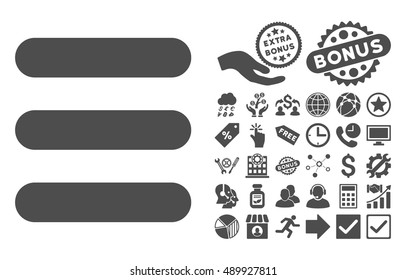 Stack pictograph with bonus symbols. Vector illustration style is flat iconic symbols, gray color, white background.