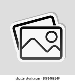 Stack of pictures with couple of mountains and sun. Simple linea