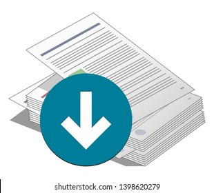 Stack Pile Documents Arrow Down Icon Stock Vector (Royalty Free ...