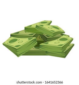 Stack of pile of dollars money with perspective view. Flat and solid color cartoon style vector illustration.