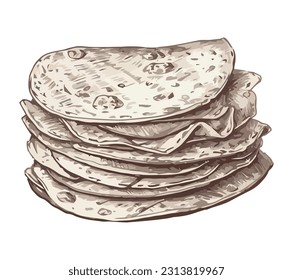 Pila de pan de pita, sobre icono de fondo blanco aislado