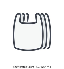 Stack of plastic bag color line icon. Pile of shopping bag vector outline colorful sign.