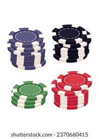 Stack of plastic colored poker chips vector illustration isolated on white background