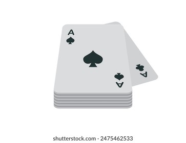 Stack of playing card. Ace of clubs and spades. Simple flat illustration in perspective view.
