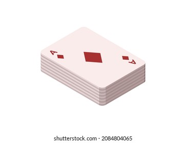 Stack of playing card. Diamond ace. Simple flat illustration in isometric view.